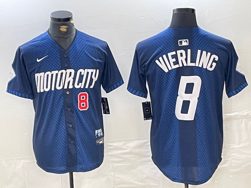 Men's Detroit Tigers #8 Matt Vierling Number Navy 2024 City Connect Cool Base Limited Stitched Jersey