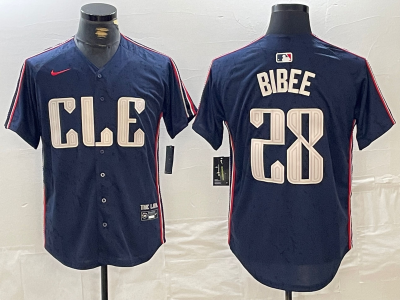 Men's Cleveland Guardians #28 Tanner Bibee Navy 2024 City Connect Limited Stitched Jersey