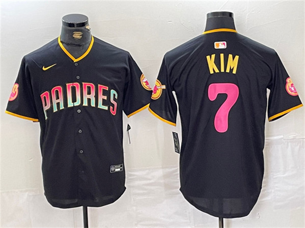 Men's San Diego Padres #7 Ha-Seong Kim Black Cool Base Stitched Baseball Jersey