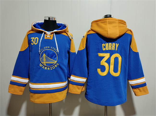 Men's Golden State Warriors #30 Stephen Curry Blue Yellow Lace-Up Pullover Hoodie