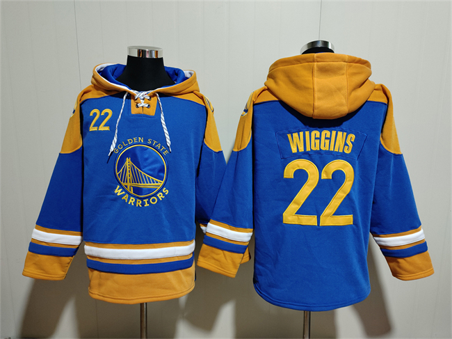 Men's Golden State Warriors #22 Andrew Wiggins Blue Yellow Lace-Up Pullover Hoodie