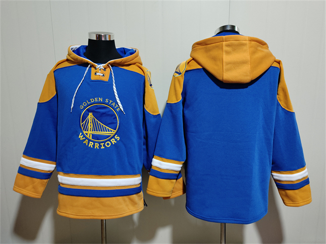 Men's Golden State Warriors Blank Blue Yellow Lace-Up Pullover Hoodie