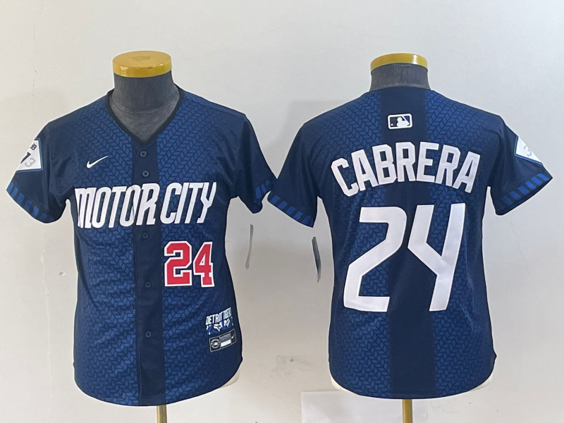 Youth Detroit Tigers #24 Miguel Cabrera Navy 2024 City Connect Cool Base Limited Stitched Jerseys