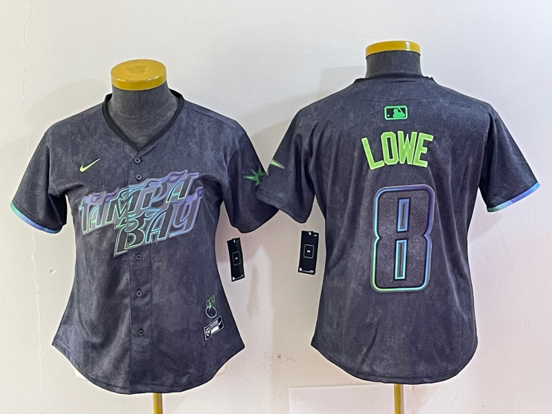 Women's Tampa Bay Rays #8 Brandon Lowe Charcoal 2024 City Connect Limited Cool Base Jersey