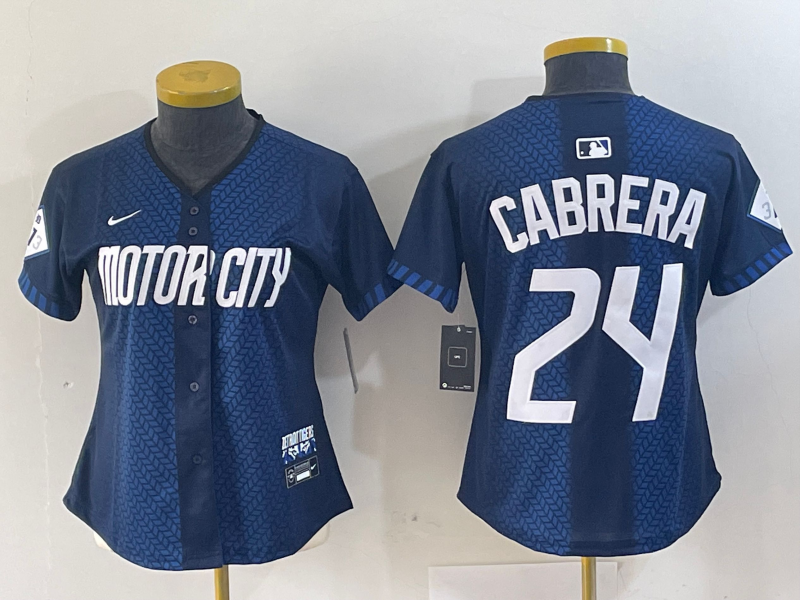 Women's Detroit Tigers #24 Miguel Cabrera Navy 2024 City Connect Cool Base Limited Stitched Jersey