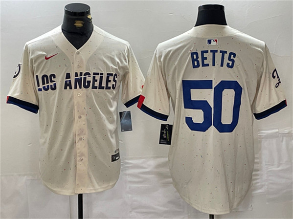 Men's Los Angeles Dodgers #50 Mookie Betts Cream Stitched Baseball Jersey