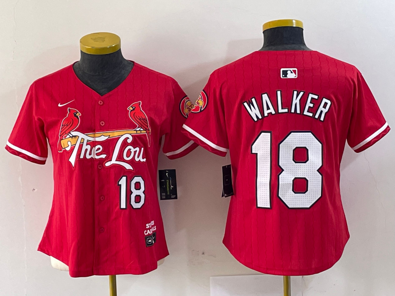 Women's St Louis Cardinals #18 Jordan Walker Red 2024 City Connect Limited Stitched Baseball Jersey