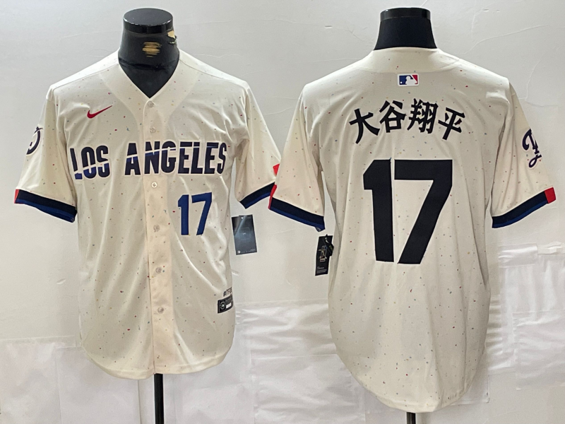 Men's Los Angeles Dodgers #17 大谷翔平 Cream Stitched Baseball Jerseys