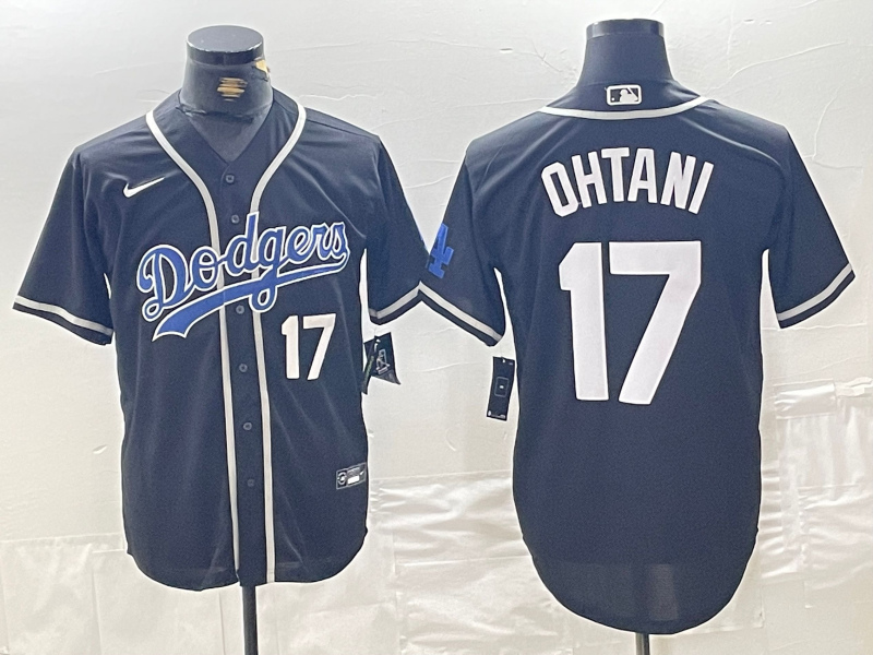 Mens Brooklyn Dodgers #17 Shohei Ohtani Black Cool Base With Patch Stitched Baseball Jersey