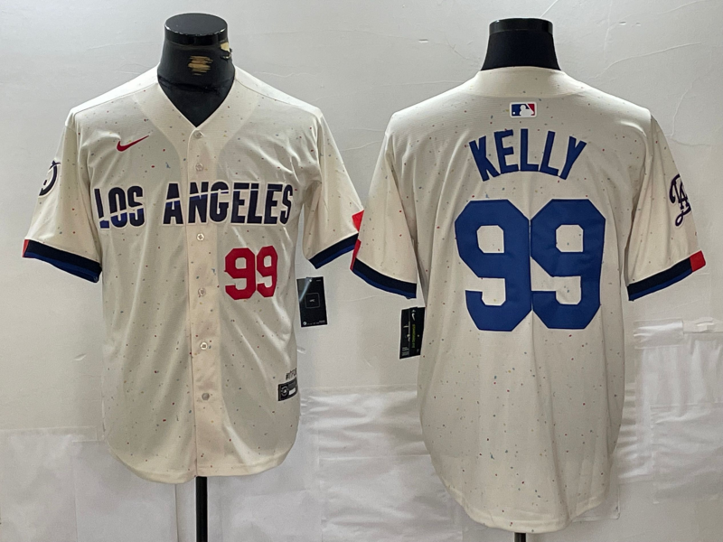 Men's Los Angeles Dodgers #99 Joe Kelly Number Cream 2024 City Connect Limited Stitched Jersey