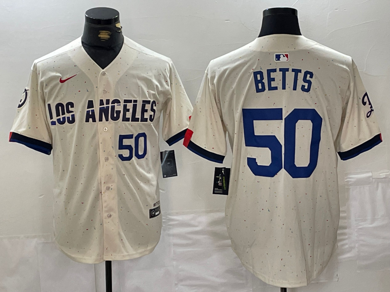 Men's Los Angeles Dodgers #50 Mookie Betts Number Cream 2024 City Connect Limited Stitched Jerseys