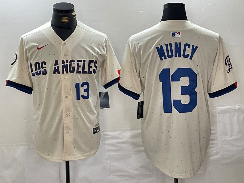 Men's Los Angeles Dodgers #13 Max Muncy Number Cream 2024 City Connect Limited Stitched Jerseys