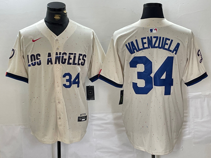 Men's Los Angeles Dodgers #34 Toro Valenzuela Number Cream 2024 City Connect Limited Stitched Jerseys