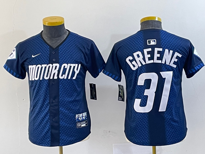 Youth Detroit Tigers #31 Riley Greene 2024 Navy City Connect Cool Base Limited Stitched Jersey