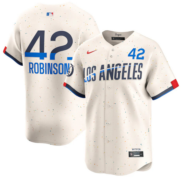 Men's Brooklyn Dodgers #42 Jackie Robinson Cream 2024 City Connect Limited Stitched Baseball Jersey