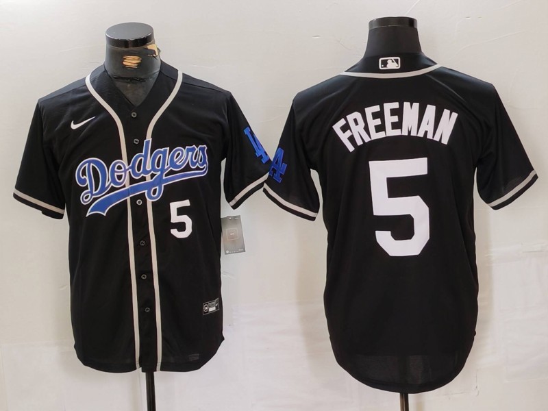 Men's Los Angeles Dodgers #5 Freddie Freeman Number Black Cool Base With Patch Stitched Jerseys