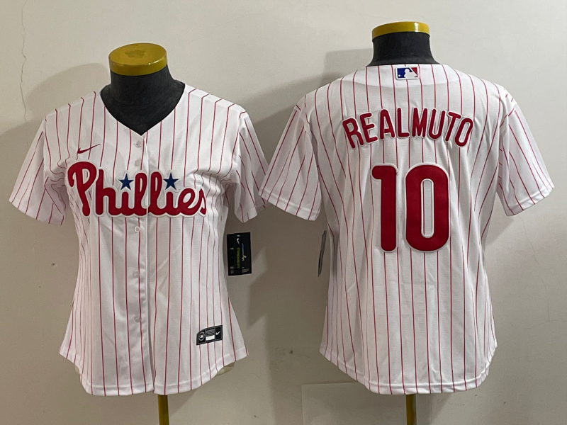 Women's Philadelphia Phillies #10 JT Realmuto White Stitched Cool Base Nike Jersey