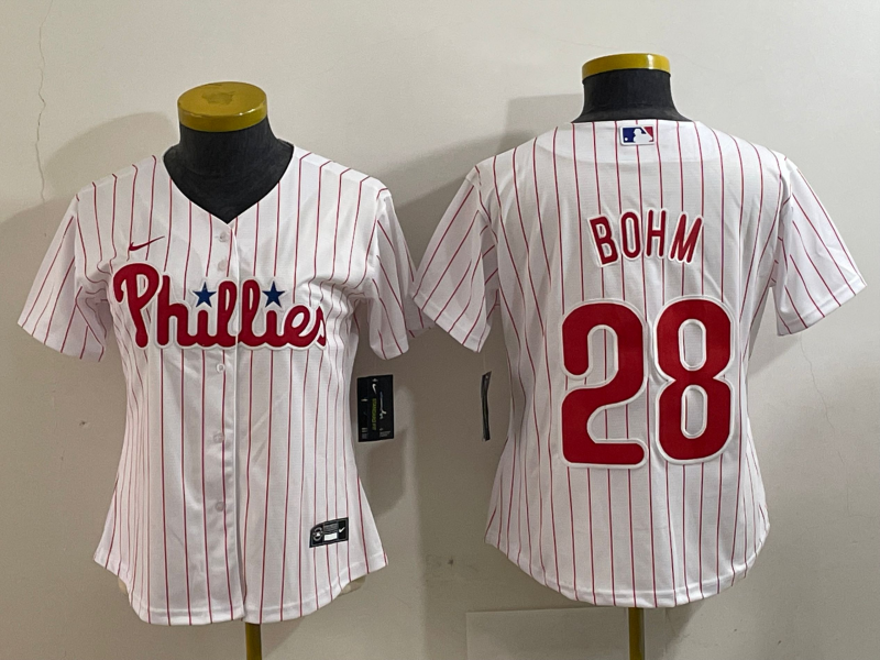 Women's Philadelphia Phillies #28 Alec Bohm White Cool Base Jersey