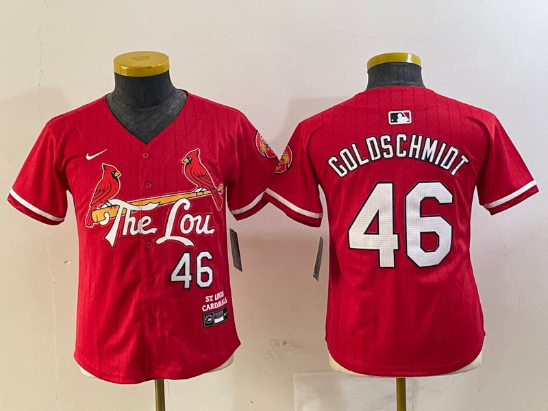 Youth St Louis Cardinals #46 Paul Goldschmidt Red 2024 City Connect Limited Stitched Baseball Jersey