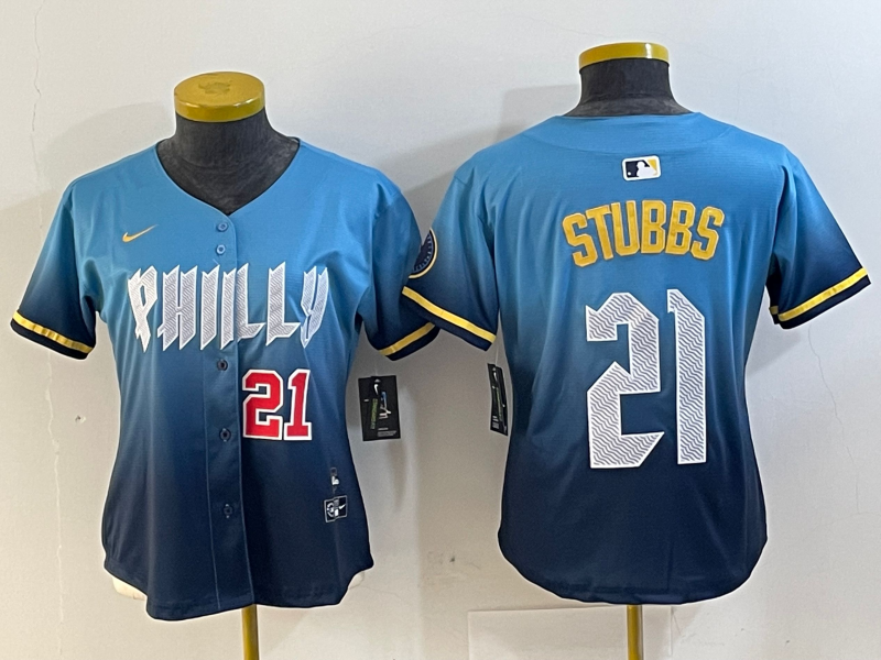 Women's Philadelphia Phillies #21 Garrett Stubbs Blue 2024 City Connect Limited Stitched Jerseys