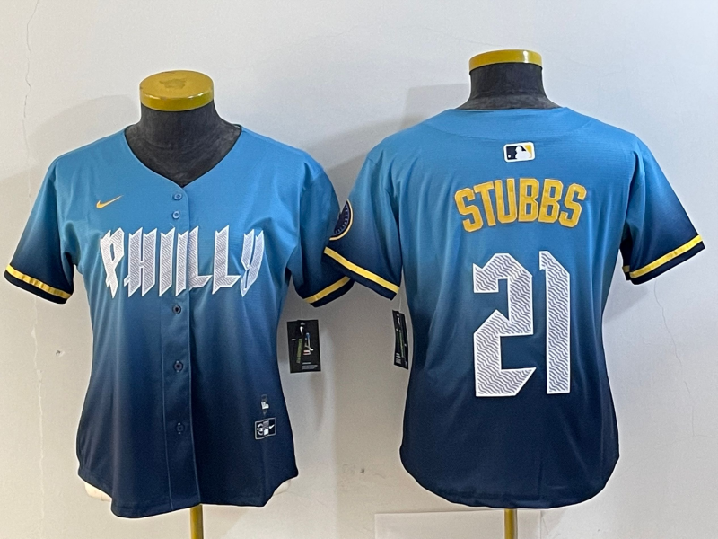 Women's Philadelphia Phillies #21 Garrett Stubbs Blue 2024 City Connect Limited Stitched Jersey