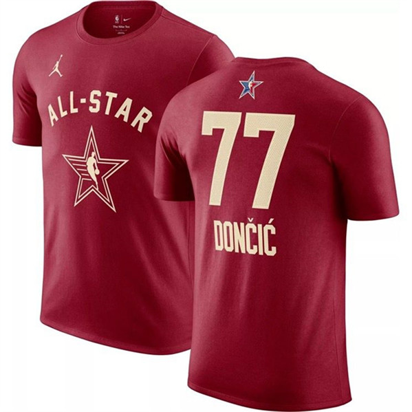 Men's 2024 All-Star #77 Luka Doncic Crimson T-Shirt