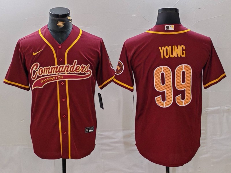 Men's Washington Commanders #99 Chase Young Burgundy With Patch Cool Base Stitched Baseball Jersey