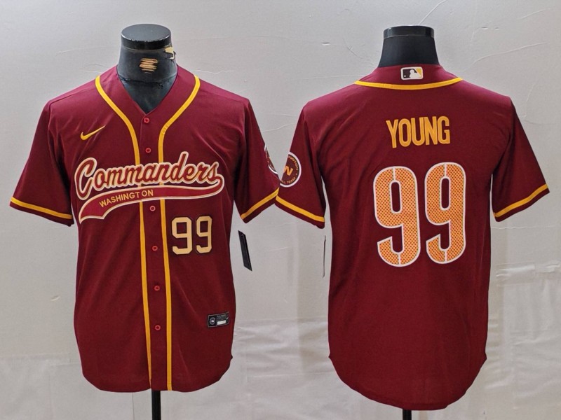 Men's Washington Commanders #99 Chase Young Burgundy With Patch Cool Base Stitched Baseball Jerseys