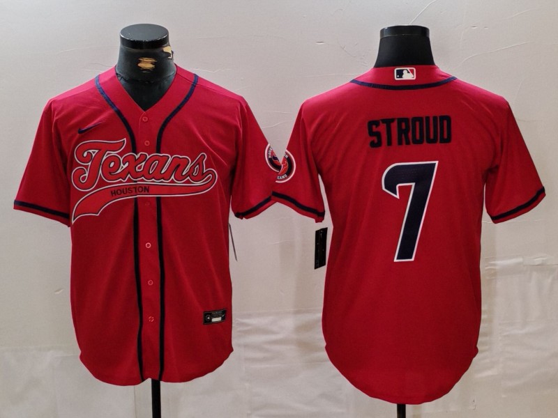 Men's Houston Texans #7 CJ Stroud Red With Patch Cool Base Stitched Baseball Jersey