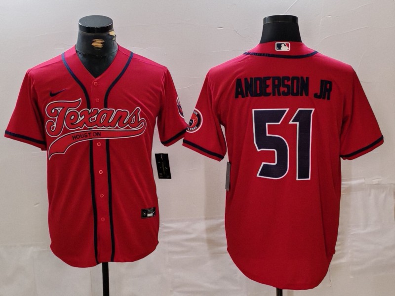 Men's Houston Texans #51 Will Anderson Jr Red With Patch Cool Base Stitched Baseball Jersey