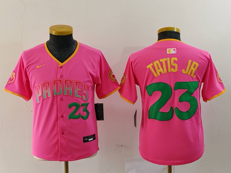 Youth San Diego Padres #23 Fernando Tatis Jr Pink Player Number Fashion Baseball Jersey