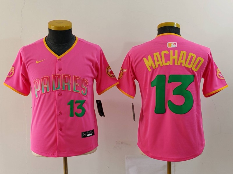 Youth San Diego Padres #13 Manny Machado Pink Player Number Fashion Baseball Jersey