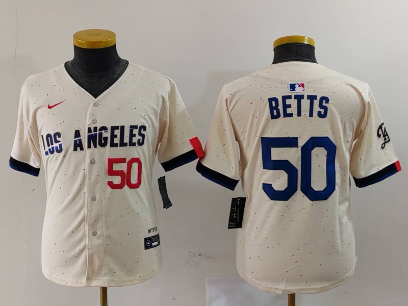 Youth Los Angeles Dodgers #50 Mookie Betts Number Cream 2024 City Connect Limited Stitched Jersey