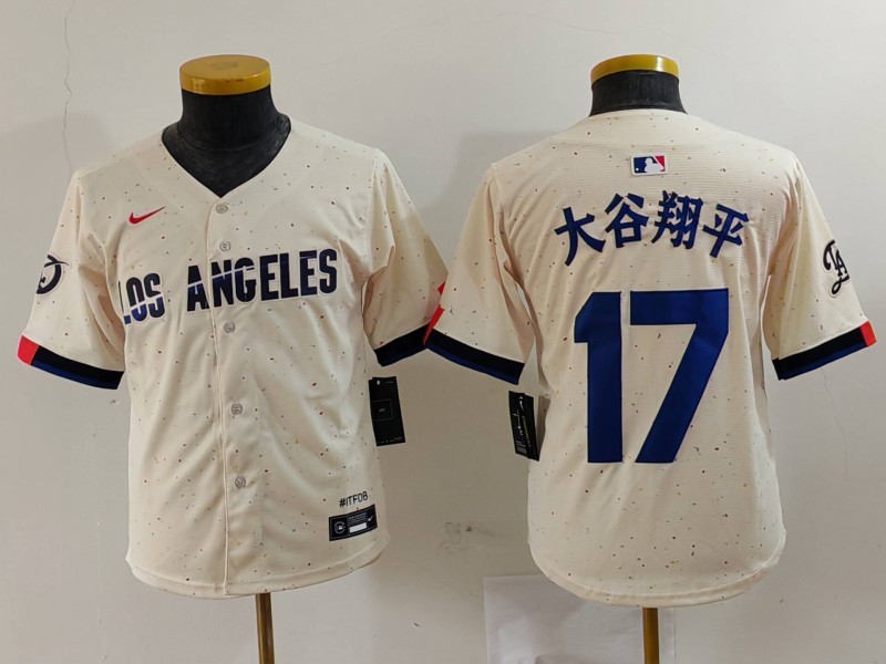 Youth Los Angeles Dodgers #17 大谷翔平 Cream Blue 2024 City Connect Limited Stitched Jersey