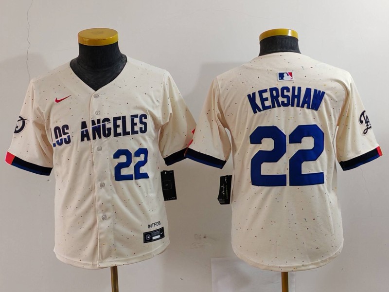 Youth Los Angeles Dodgers #22 Clayton Kershaw Number Cream 2024 City Connect Limited Stitched Jerseys