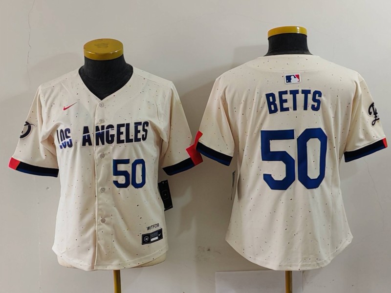 Women's Los Angeles Dodgers #50 Mookie Betts Number Cream 2024 City Connect Limited Stitched Jerseys