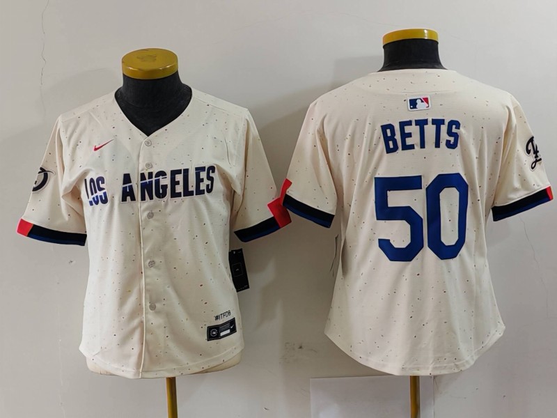 Women's Los Angeles Dodgers #50 Mookie Betts Cream 2024 City Connect Limited Stitched Jersey