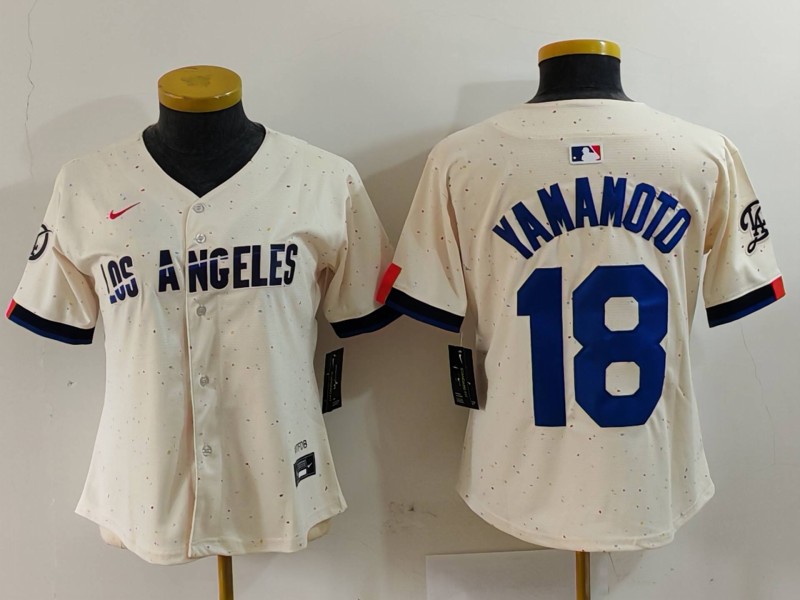 Women's Los Angeles Dodgers #18 Yoshinobu Yamamoto Cream 2024 City Connect Limited Stitched Jersey