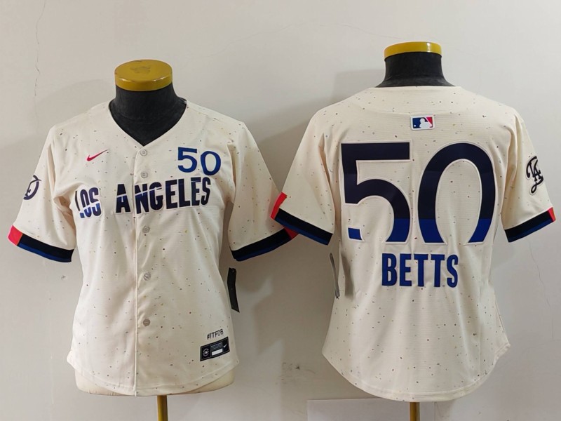 Women's Los Angeles Dodgers #50 Mookie Betts Cream 2024 City Connect Limited Jersey