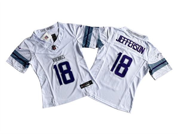 Women's Minnesota Vikings #18 Justin Jefferson White 2024 F.U.S.E Winter Warrior Limited Jersey(Run Small)