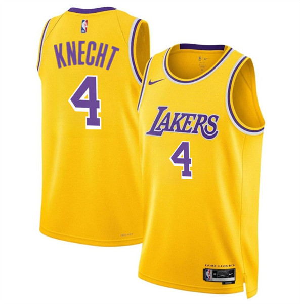 Men's Los Angeles Lakers #4 Dalton Knecht Yellow 2024 Draft Icon Edition Stitched Basketball Jersey