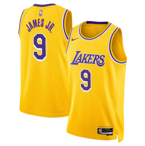 Men's Los Angeles Lakers #9 Bronny James Jr. Yellow 2024 Draft Icon Edition Stitched Basketball Jerseys