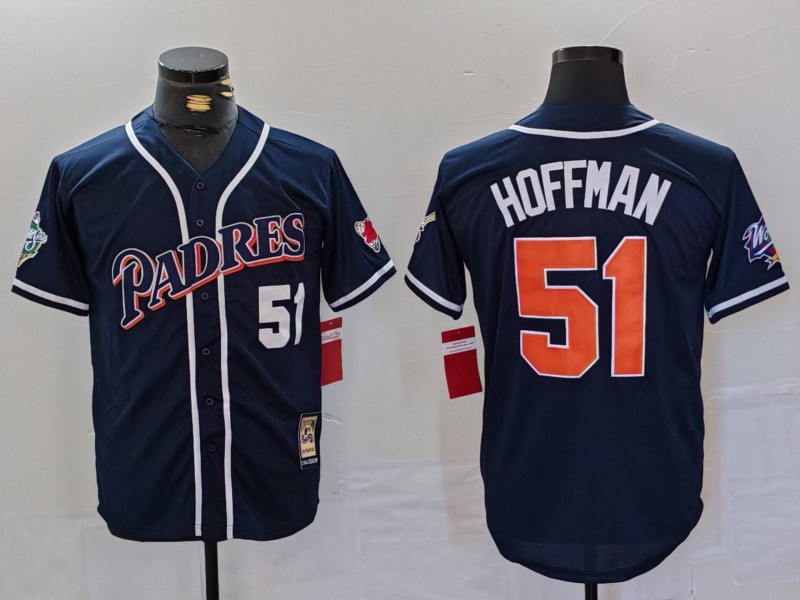 Men's San Diego Padres #51 Trevor Hoffman Navy Player Number Cooperstown Cool Base Jersey