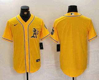 Men's Oakland Athletics Blank Yellow Cool Base Stitched Baseball Jersey