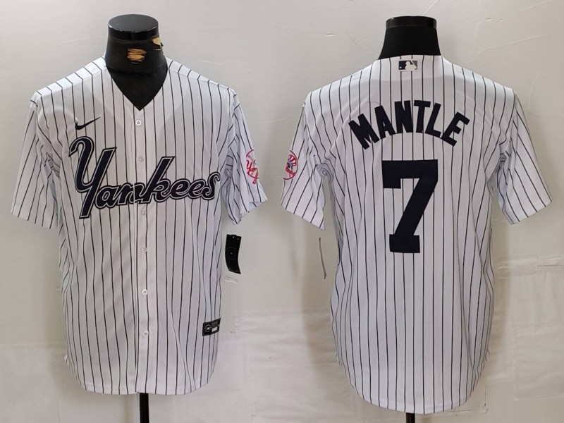 Men's New York Yankees #7 Mickey Mantle White Pinstripe Fashion Cool Base Jersey