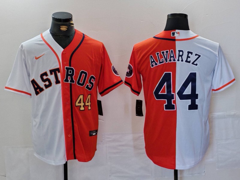 Men's Houston Astros #44 Yordan Alvarez Number White Orange Split Stitched Baseball Jersey