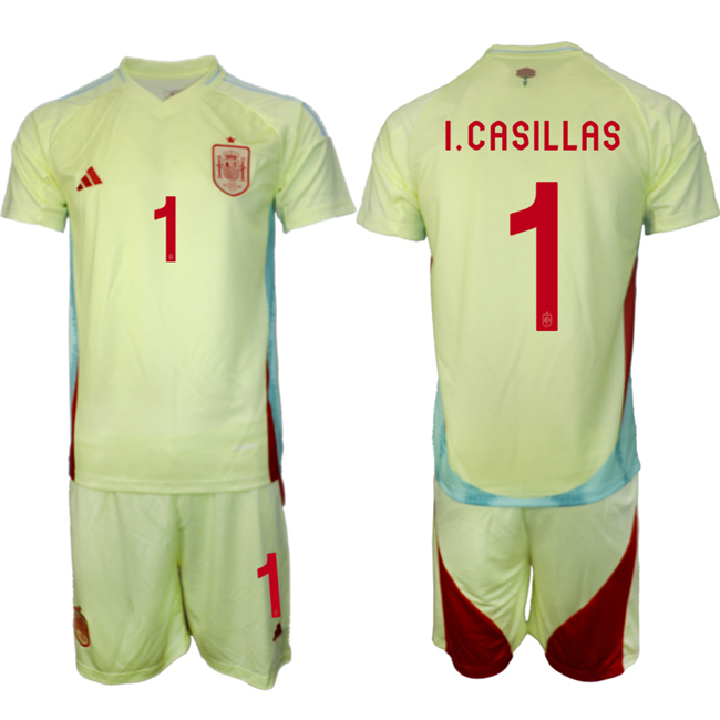 Men's Spain Team #1 Iker Casillas 2024-25 Yellow Away Soccer Jersey Suit