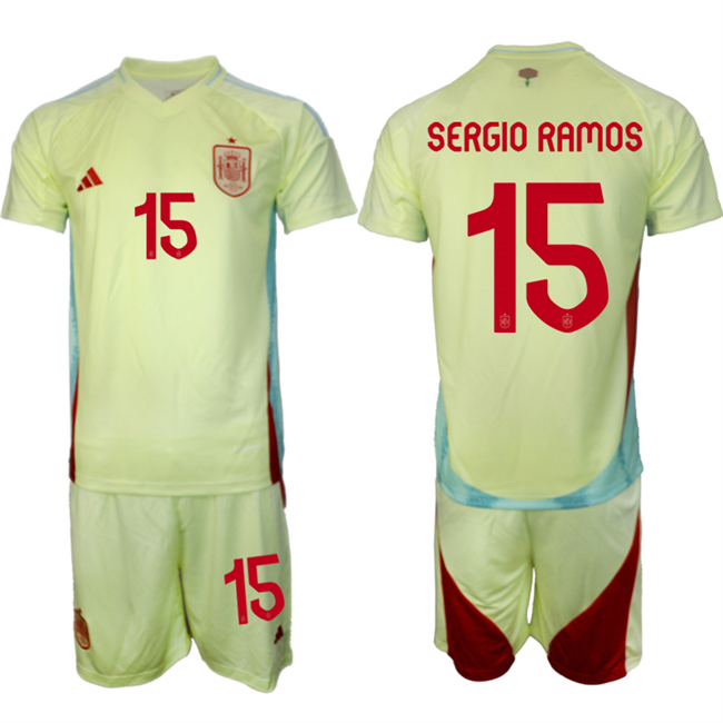 Men's Spain Team #15 Sergio Ramos 2024-25 Yellow Away Soccer Jersey Suit