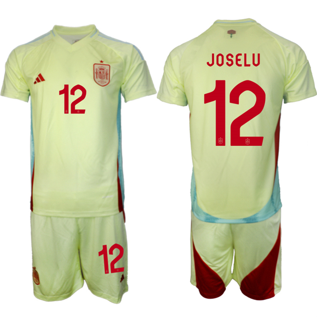 Men's Spain Team #12 Joselu 2024-25 Yellow Away Soccer Jersey Suit