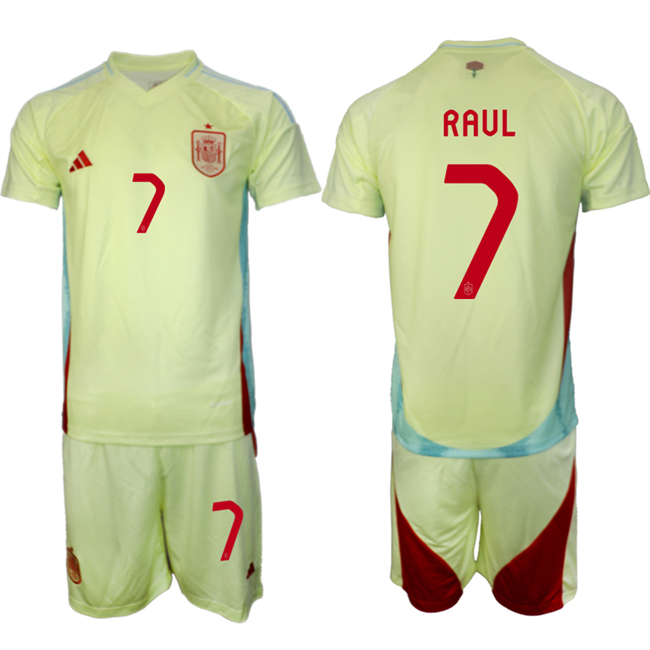 Men's Spain Team #7 Raúl 2024-25 Yellow Away Soccer Jersey Suit